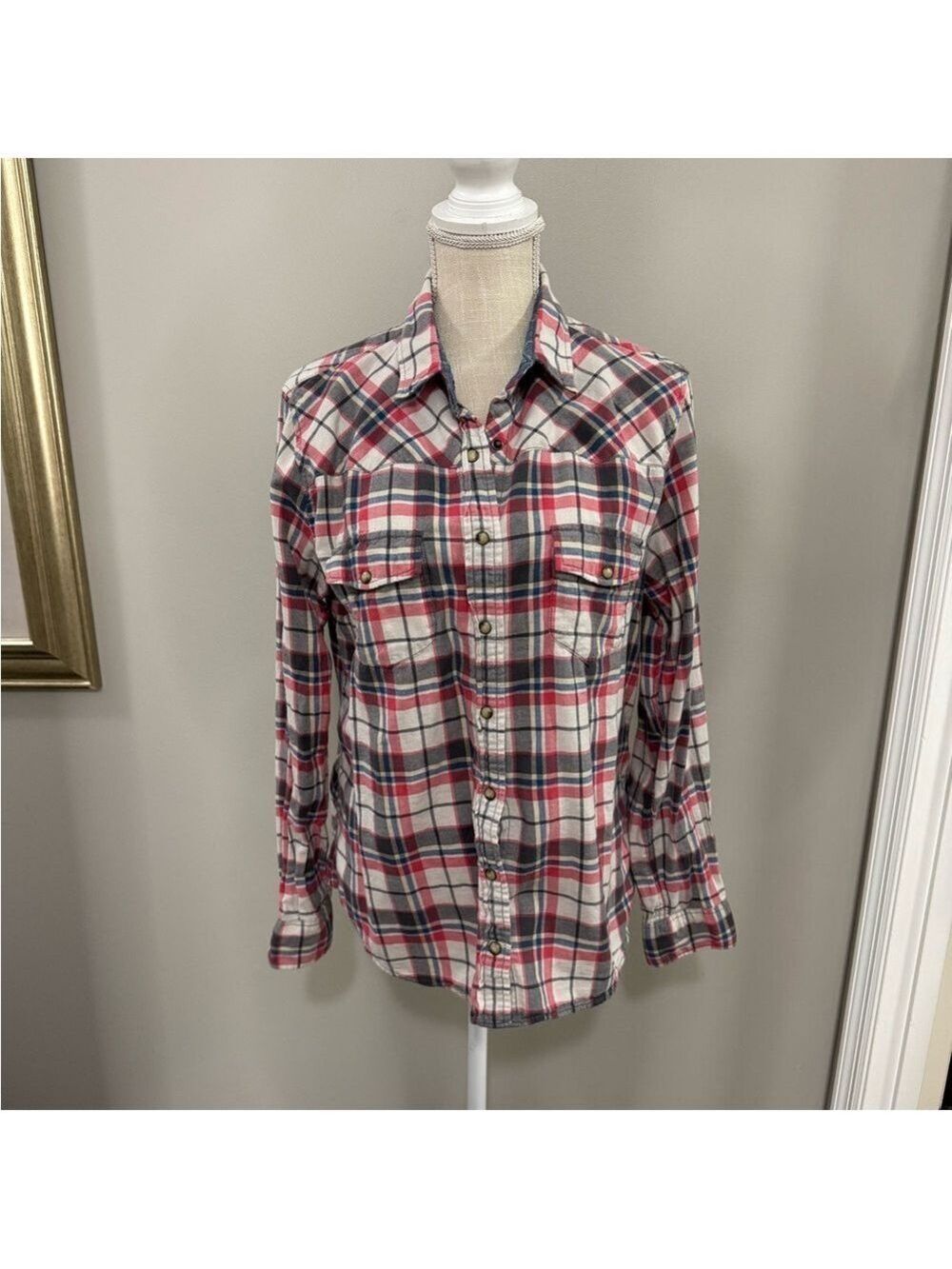 JACHS Girlfriend Plaid Button Down Shirt - Red, Black, White